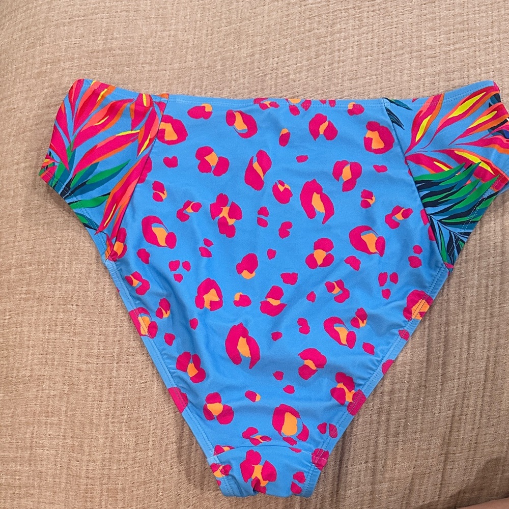 Bright Blue Tropical-Print High-Waist Bikini - Picture 3 of 6